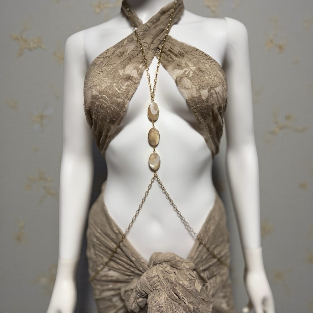 Body Chain Necklace – Mother of Pearl Minimalist Beach & Bridal Jewelry